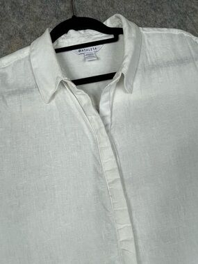 Athleta Playa Shirt White 100% Linen Classic Minimalist Coastal Button Up Sz 1x